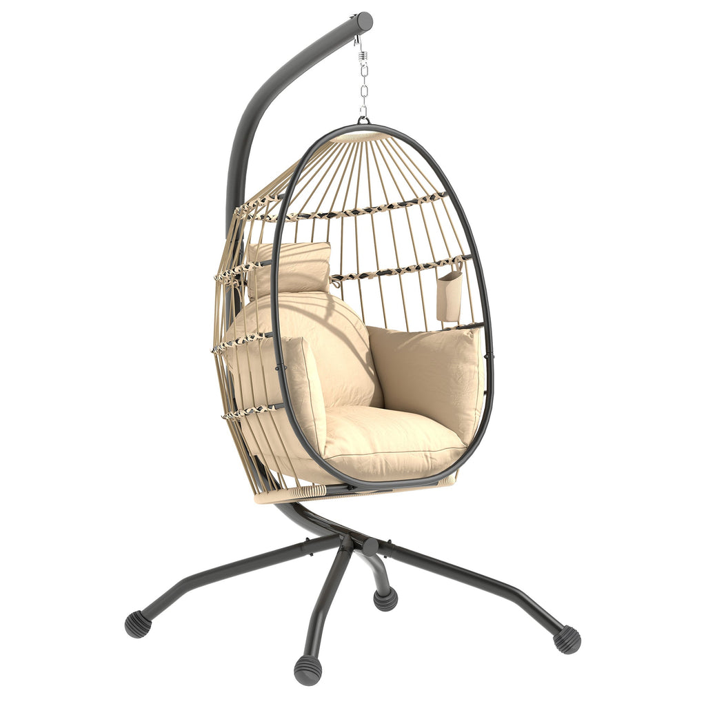 Egg Chair Outdoor Indoor Garden Swing Chair, Folding Basket Khaki