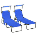 2 Piece Folding Sun Loungers with Adjustable Backrest Blue