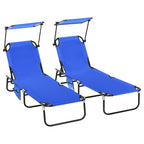 2 Piece Folding Sun Loungers with Adjustable Backrest Blue