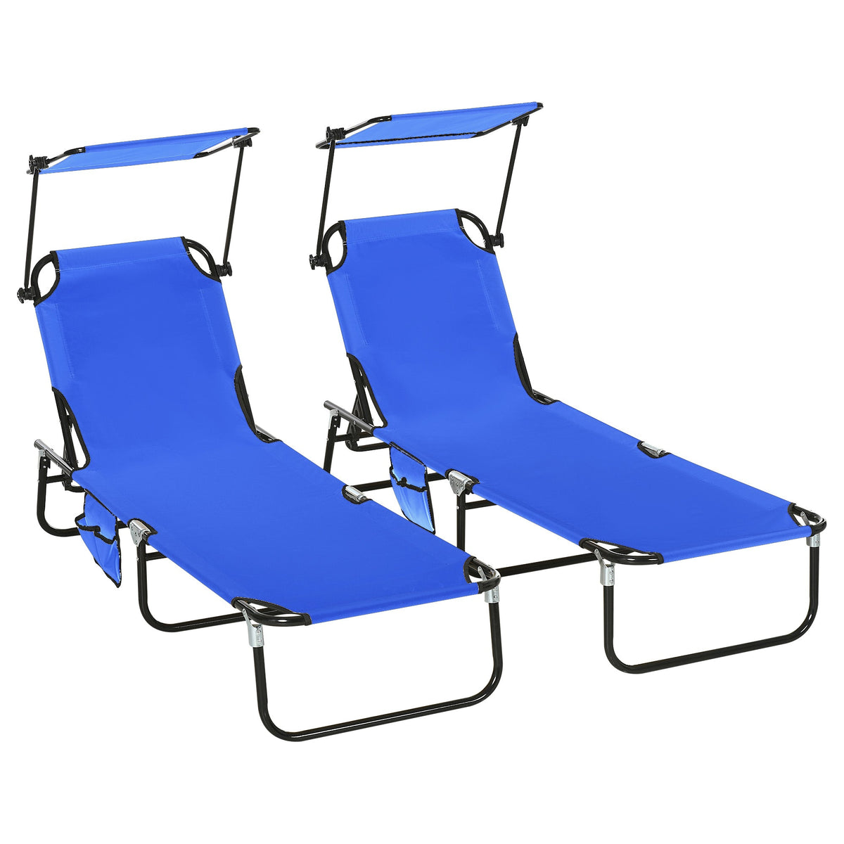 2 Piece Folding Sun Loungers with Adjustable Backrest Blue