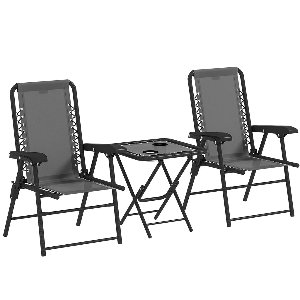 3 Pieces Folding Garden Bistro Set with Cup Holders Dark Grey