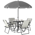 6 Pieces Garden Furniture Set with Parasol, Folding Chairs Cream