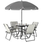 6 Pieces Garden Furniture Set with Parasol, Folding Chairs Cream