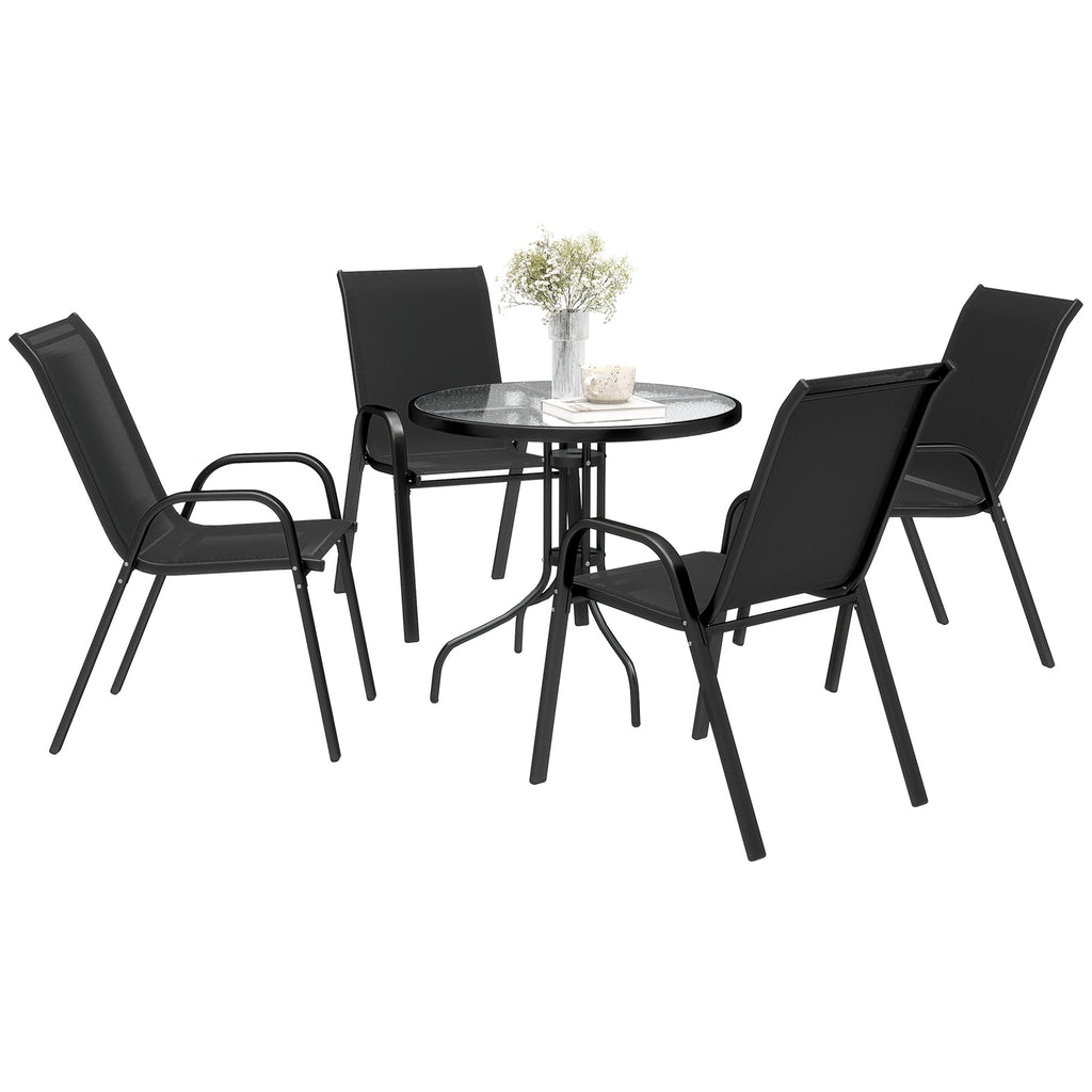 5 PCs Garden Furniture Set, Round Table and Stackable Chairs Black