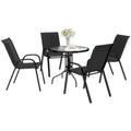 5 PCs Garden Furniture Set, Round Table and Stackable Chairs Black