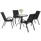 5 PCs Garden Furniture Set, Round Table and Stackable Chairs Black
