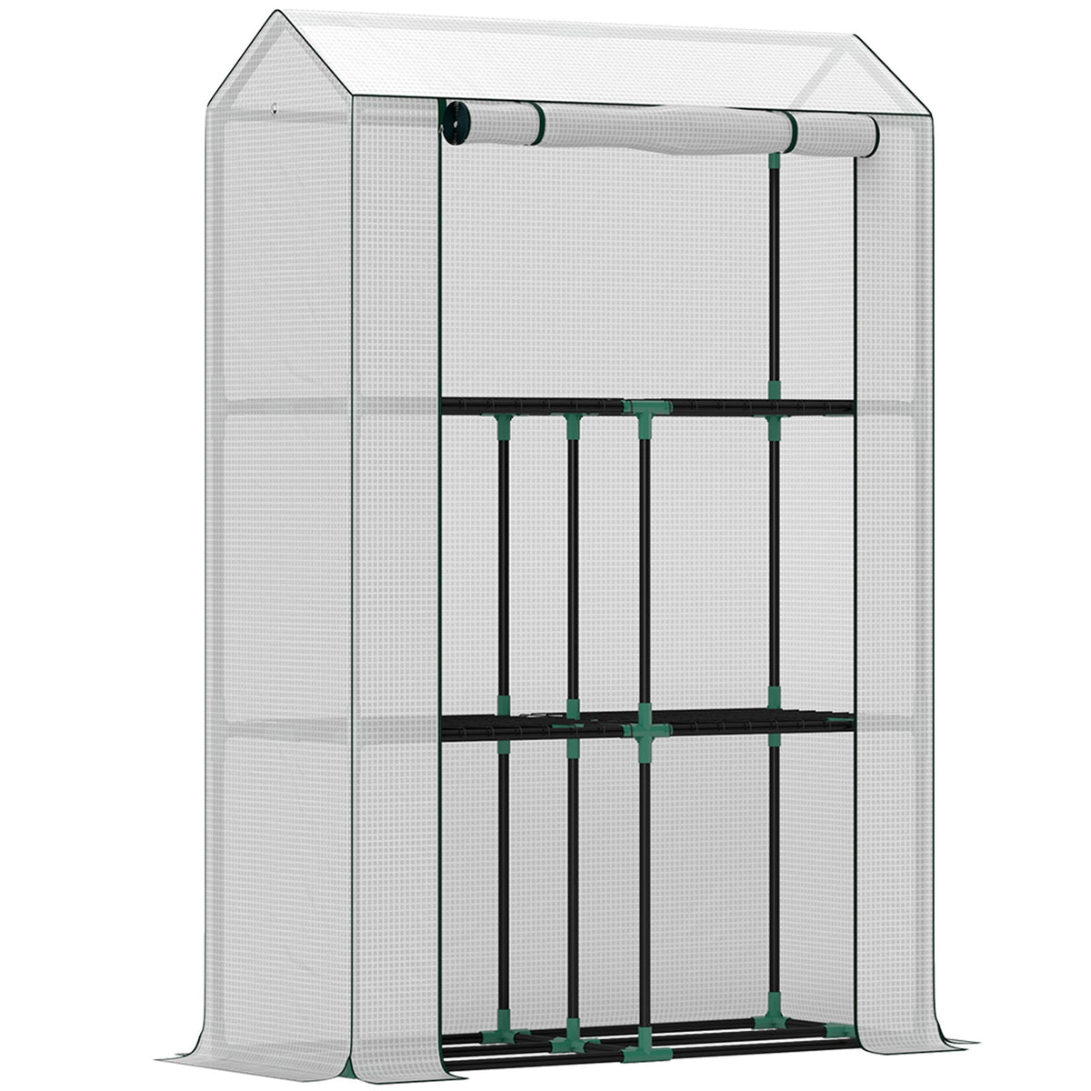 3 Tier Mini Greenhouse with PE Cover, Roll-Up Door White
