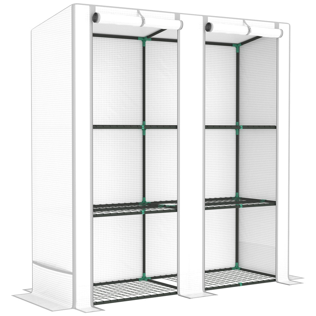 3 Tier Lean-to Mini Greenhouse with Green Hemmed Edging White