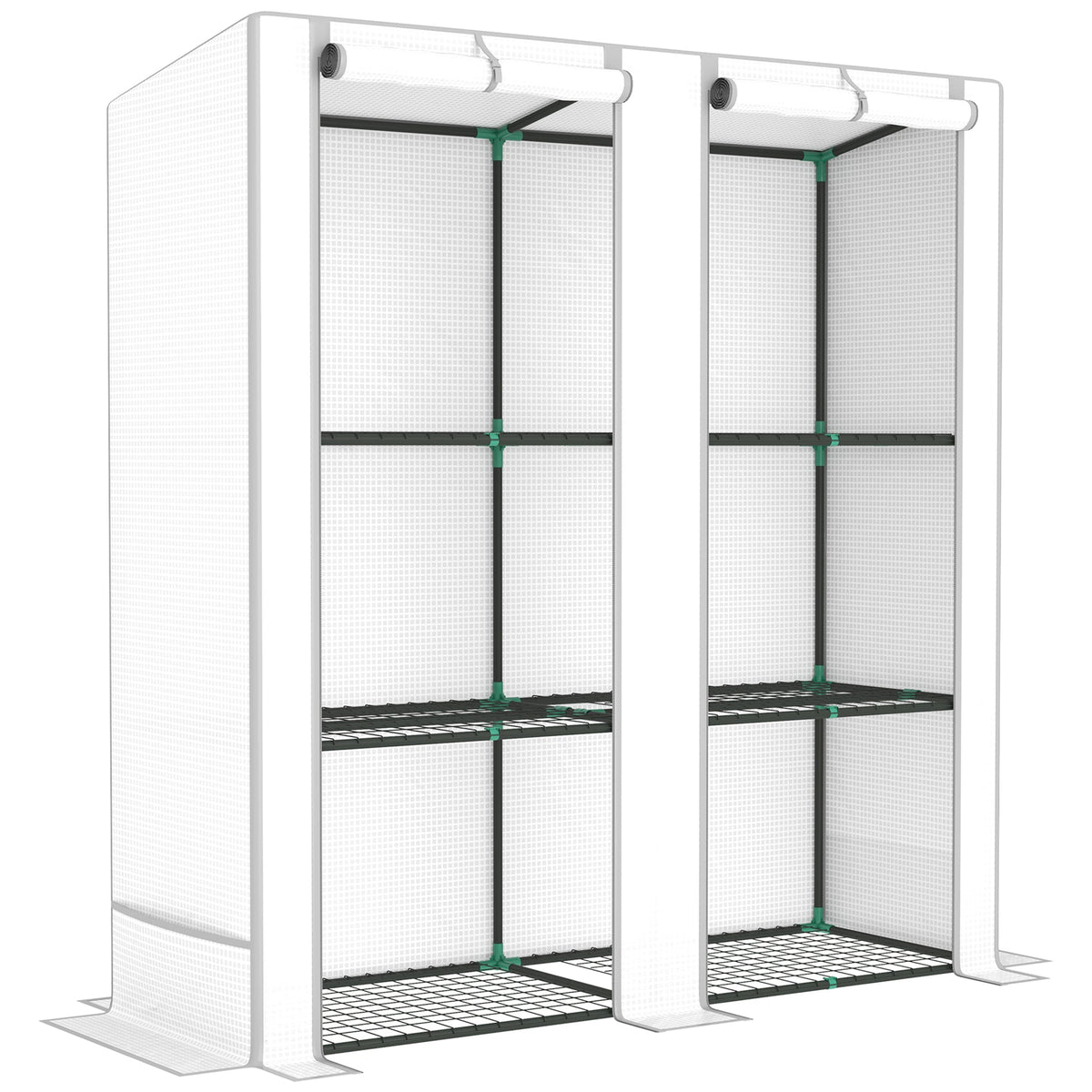3 Tier Lean-to Mini Greenhouse with Green Hemmed Edging White
