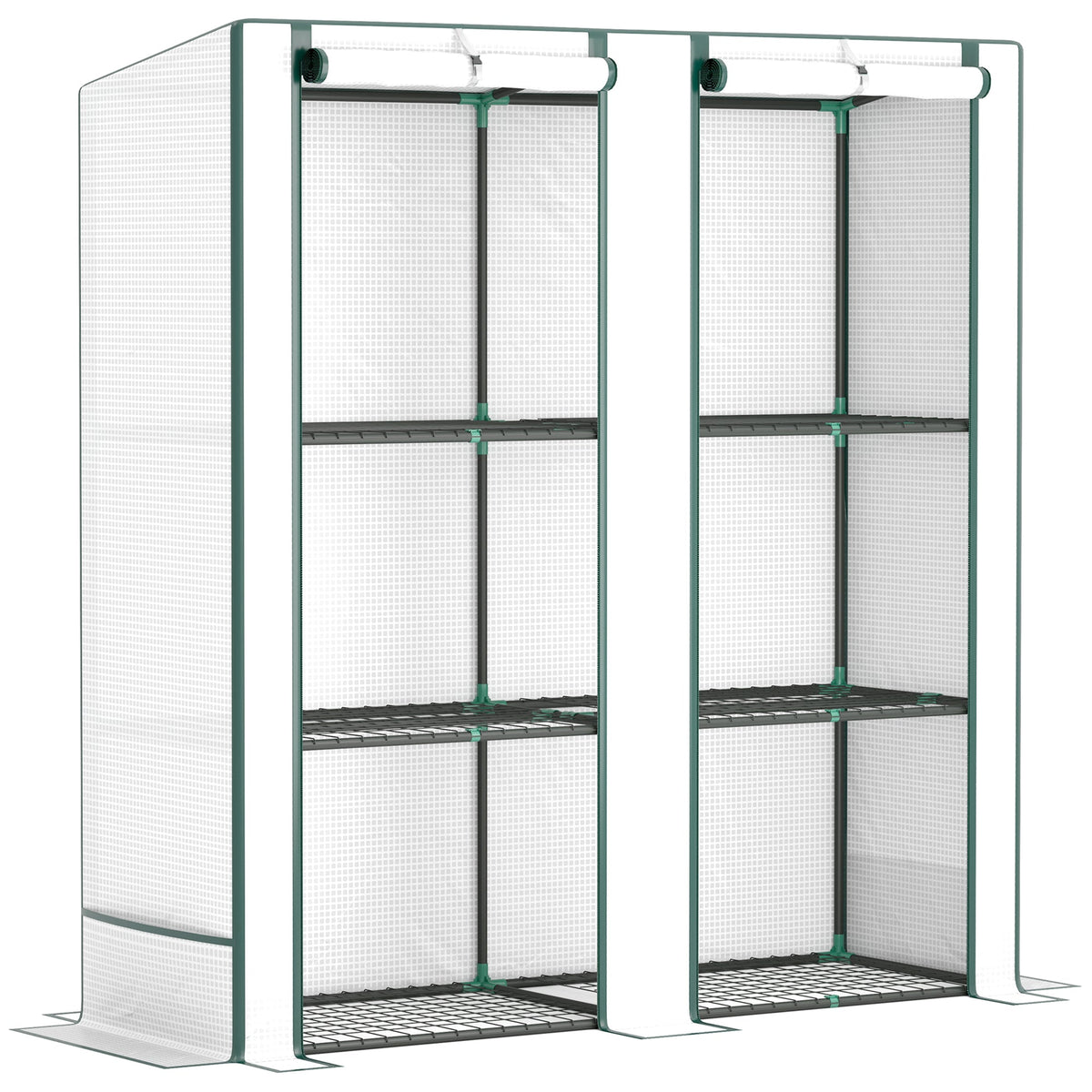 3 Tier Lean-to Mini Greenhouse with Green Hemmed Edging White and Green
