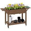 Wooden Raised Planter with Lockable Wheels, Liner Carbonised finish