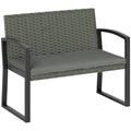 2 Seater Rattan Garden Bench with Cushion, Steel Frame Dark Grey