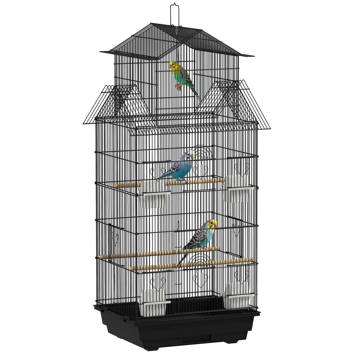 Metal Bird Cage w/ Perch, Food Container, Handle, for Finch, Canary 43L x 32.5W x 104Hcm