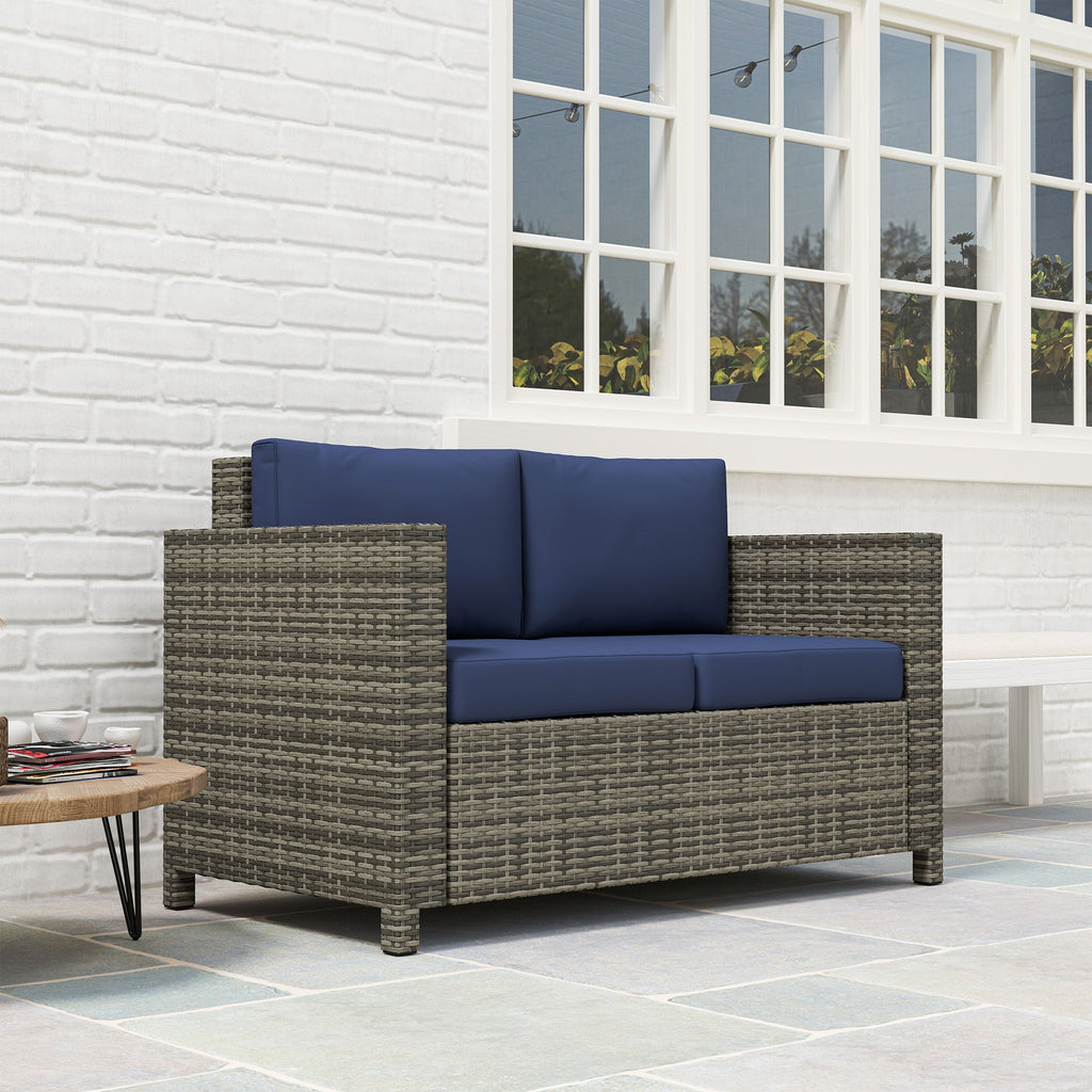 Rattan Wicker 2-seat Sofa Loveseat Padded Garden Furniture