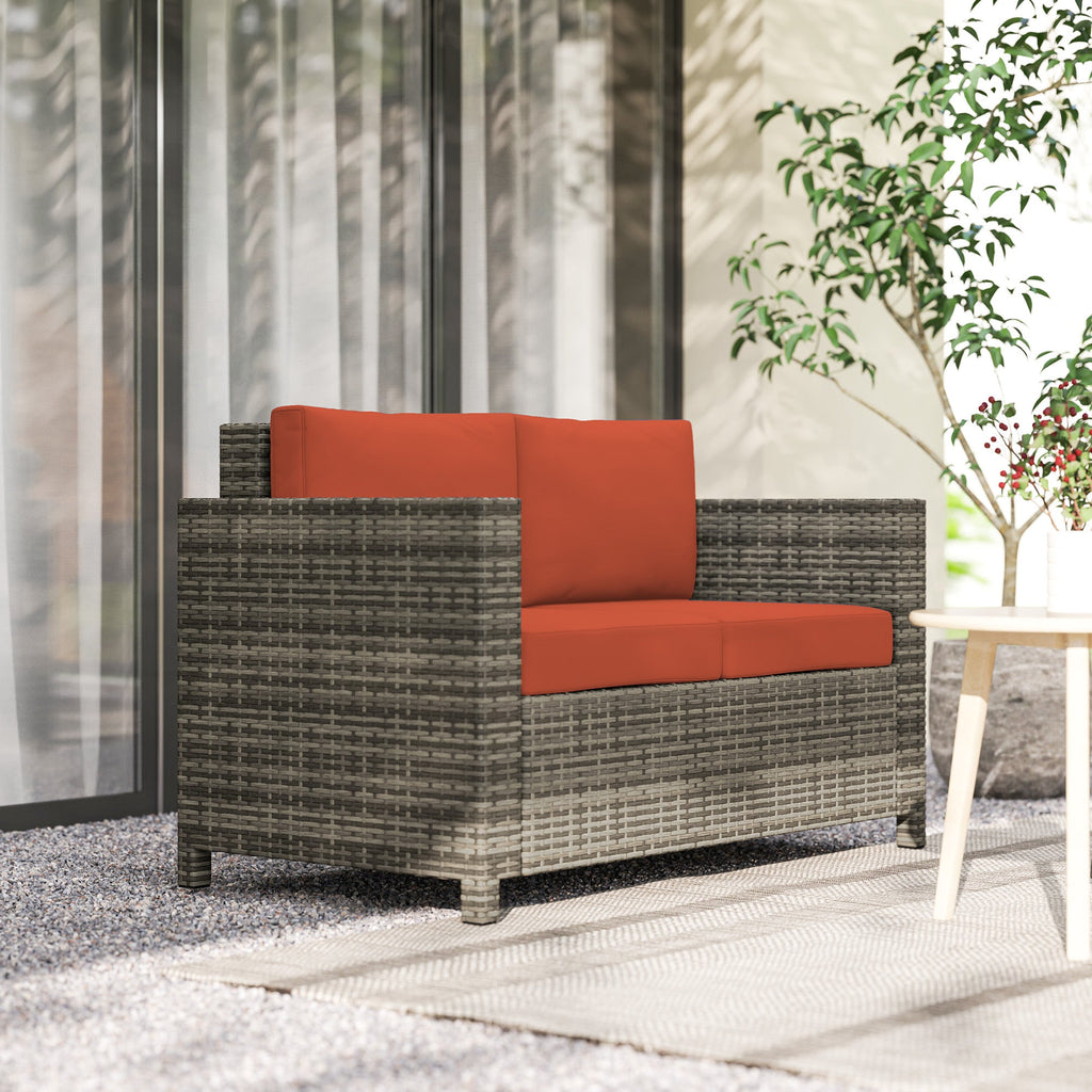 Rattan Wicker 2-seat Sofa Loveseat Padded Garden Furniture