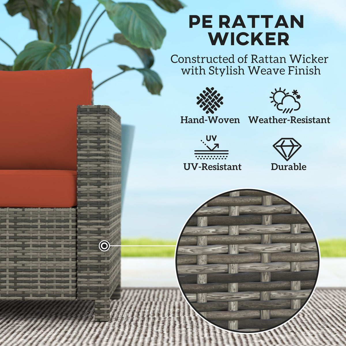 Rattan Wicker 2-seat Sofa Loveseat Padded Garden Furniture