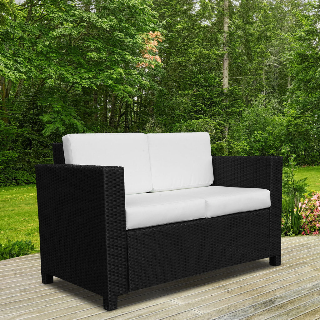 Rattan Wicker 2-seat Sofa Loveseat Padded Garden Furniture