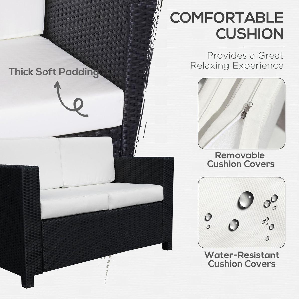 Rattan Wicker 2-seat Sofa Loveseat Padded Garden Furniture