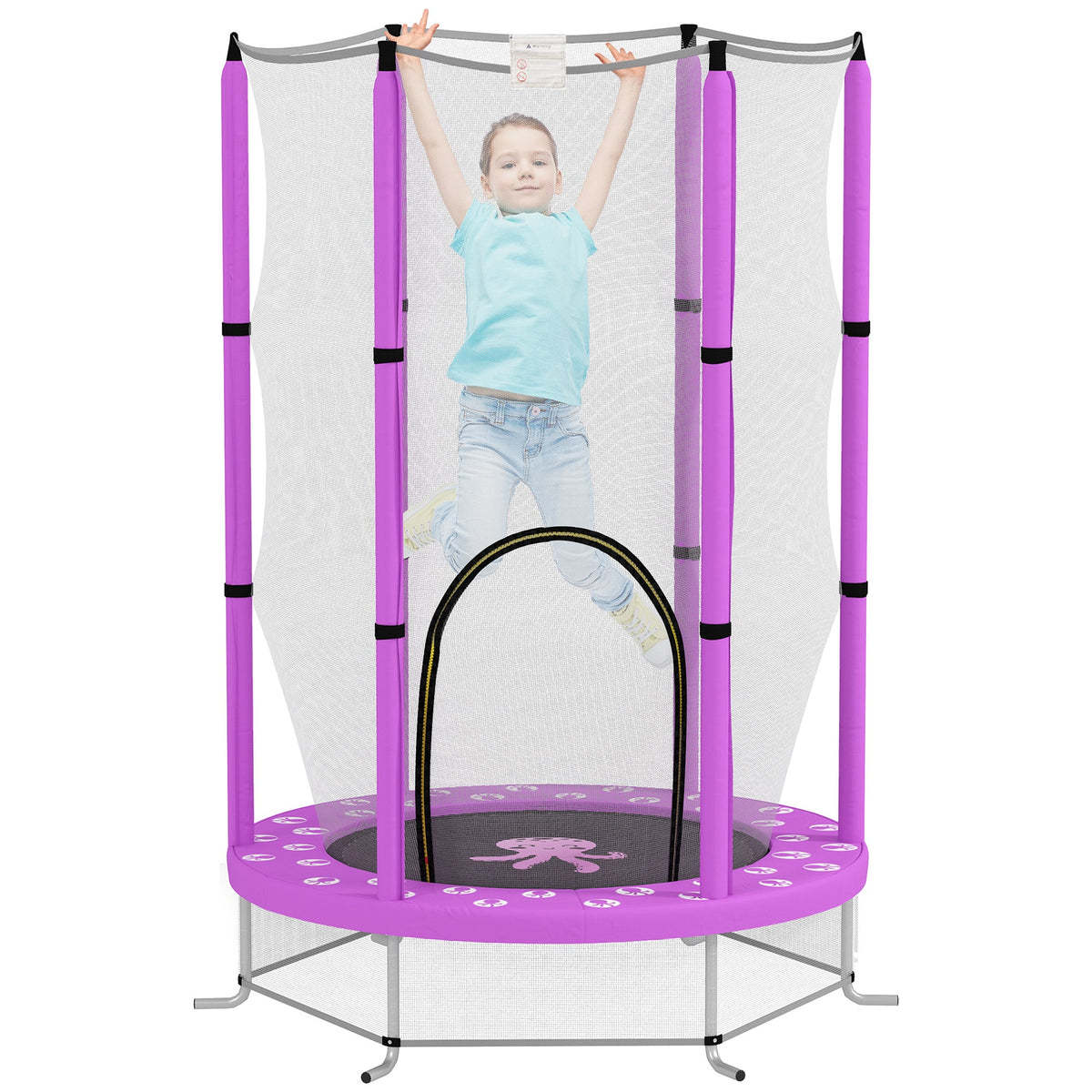 4.6FT Kids Trampoline with Safety Enclosure Net Purple