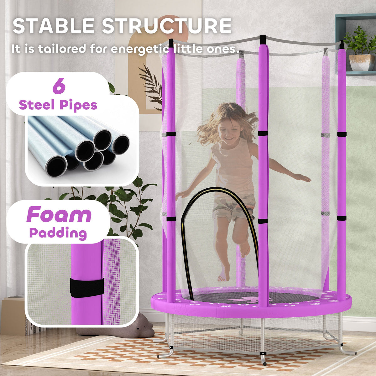 4.6FT Kids Trampoline with Safety Enclosure Net