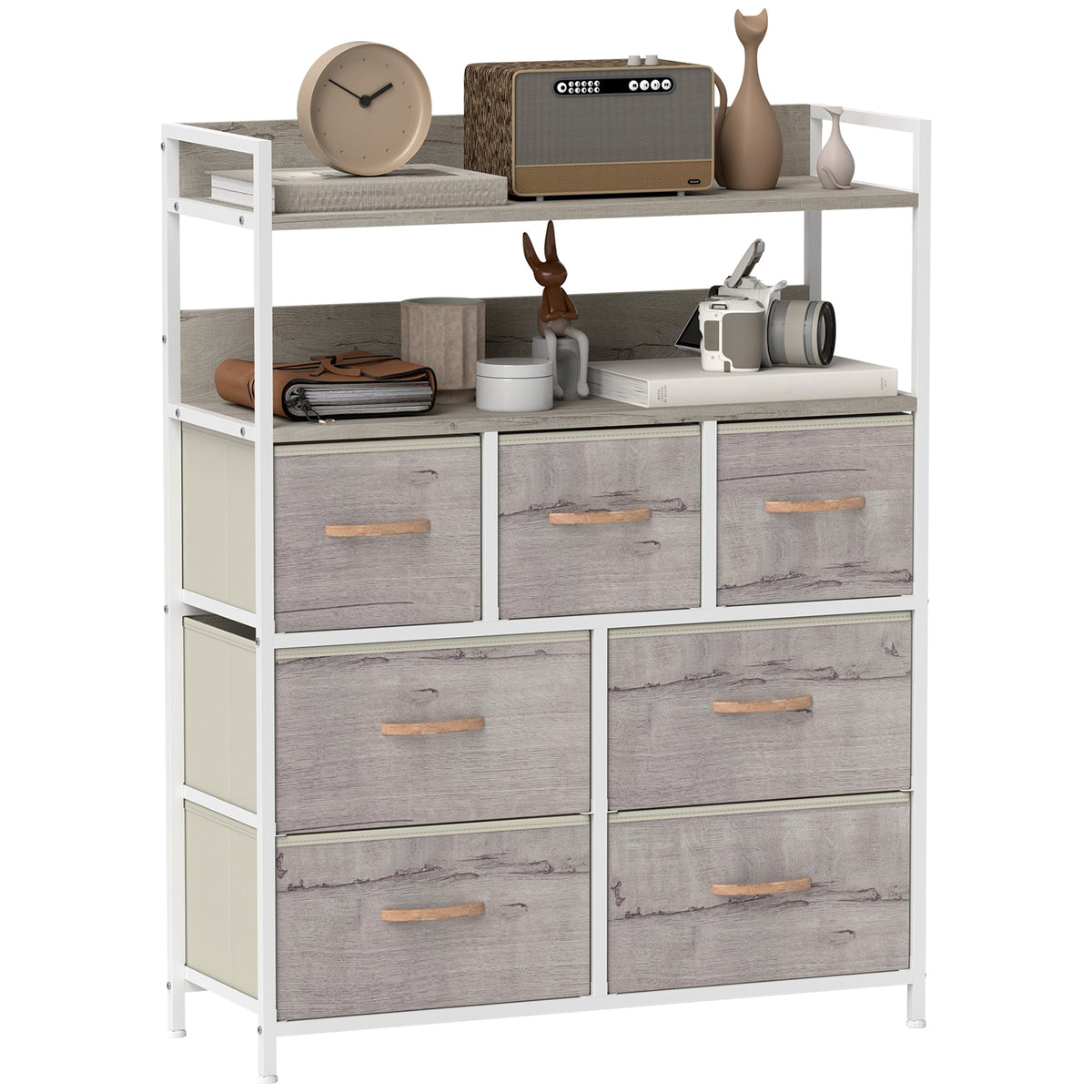 Bedroom Chest of Drawers 7 Drawer Dresser w/ Shelves Natural wood finish