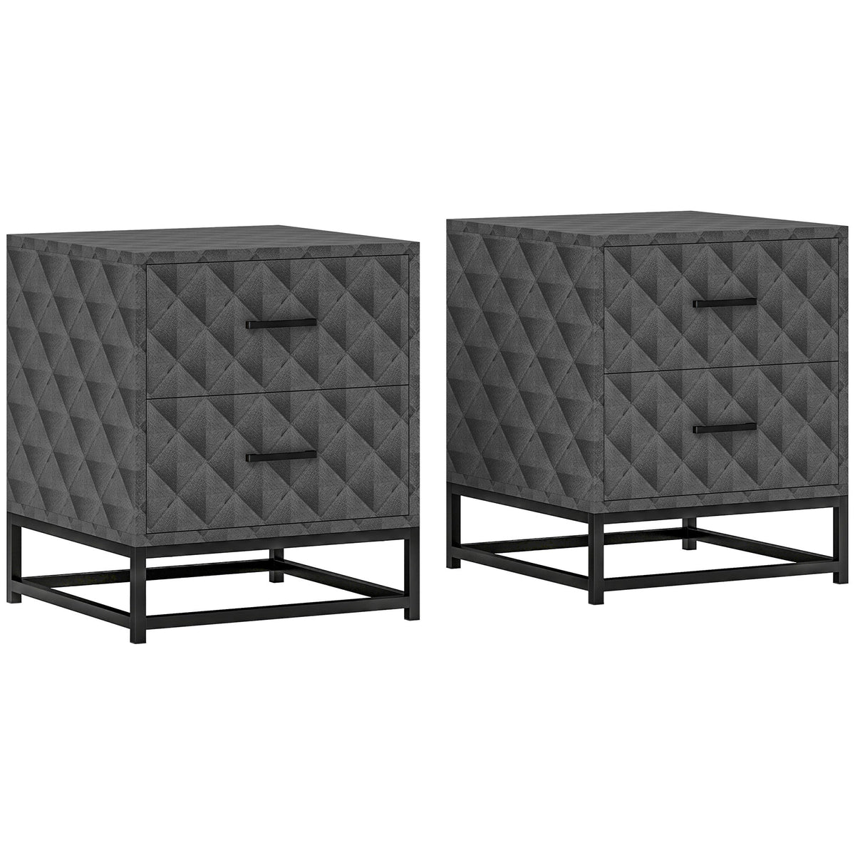Bedside Table Set of 2, Nightstand with 2 Drawers, Steel Legs