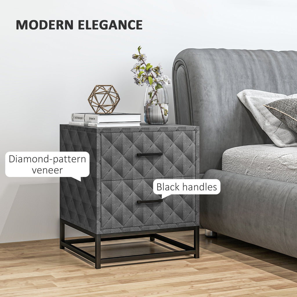 Bedside Table Set of 2, Nightstand with 2 Drawers, Steel Legs