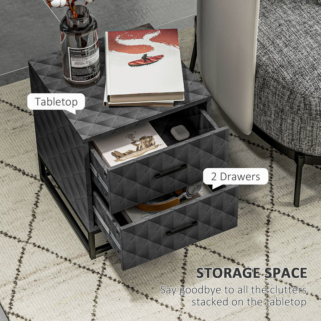 Bedside Table Set of 2, Nightstand with 2 Drawers, Steel Legs