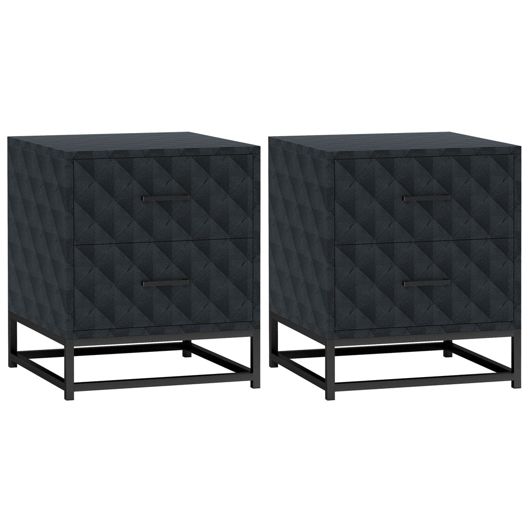 Bedside Table Set of 2, Nightstand with 2 Drawers, Steel Legs
