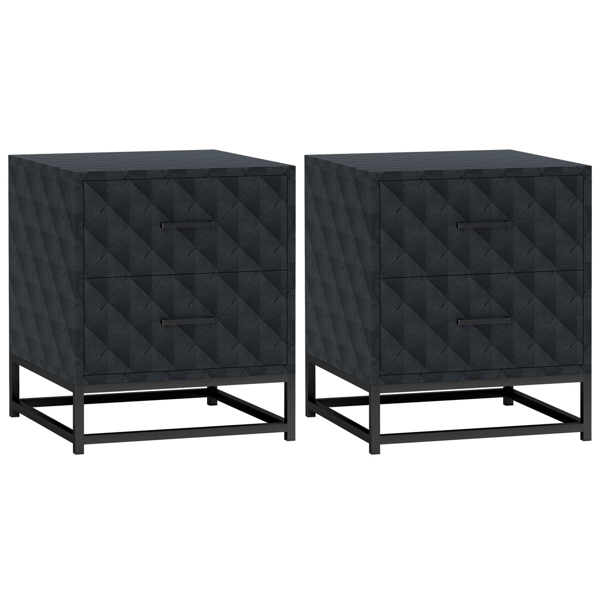 Bedside Table Set of 2, Nightstand with 2 Drawers, Steel Legs