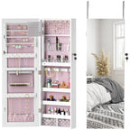 Door Hanging or Wall Mounted Jewellery Cabinet w/ Mirror Black Lining White Surface and Pink Lining