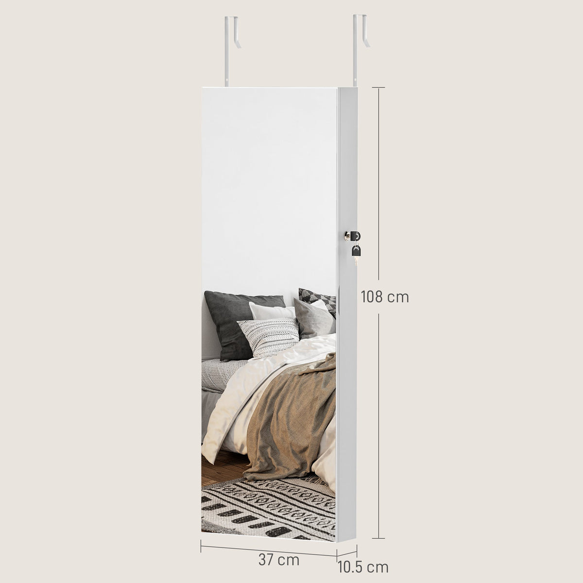 Door Hanging or Wall Mounted Jewellery Cabinet w/ Mirror Black Lining
