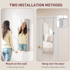 Door Hanging or Wall Mounted Jewellery Cabinet w/ Mirror Black Lining
