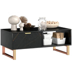 Coffee Table, Living Room Table with Drawer and Open Shelves Black