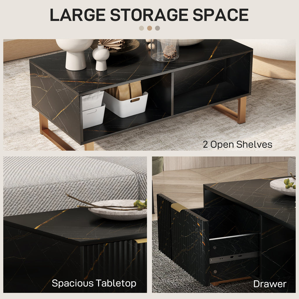 Coffee Table, Living Room Table with Drawer and Open Shelves