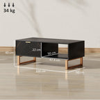 Coffee Table, Living Room Table with Drawer and Open Shelves