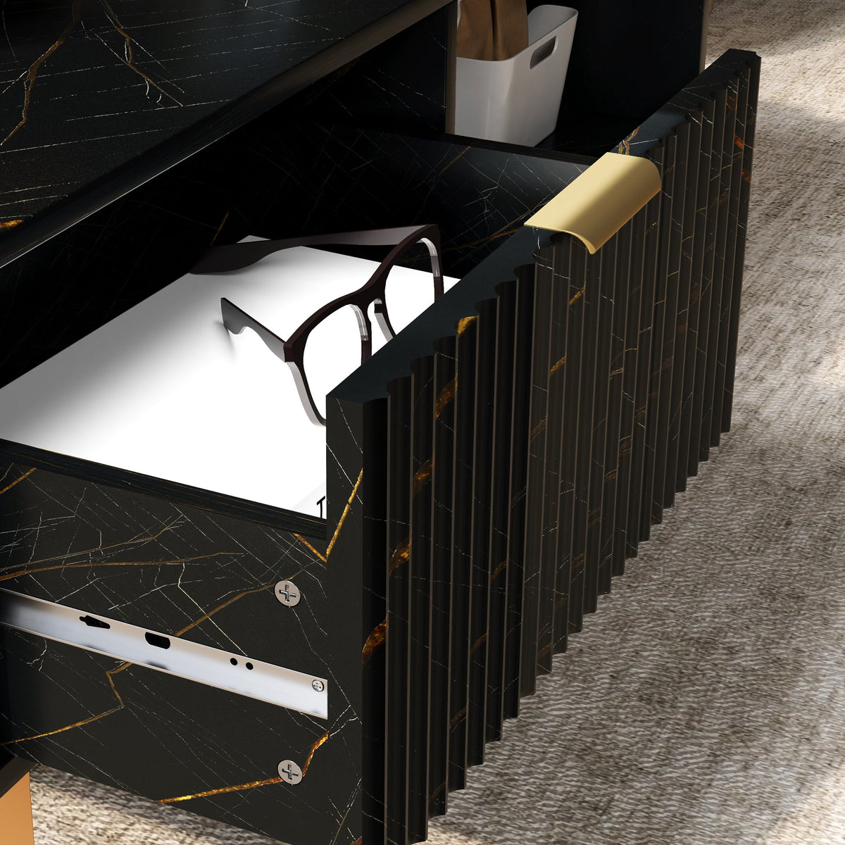Coffee Table, Living Room Table with Drawer and Open Shelves