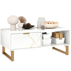 Coffee Table, Living Room Table with Drawer and Open Shelves