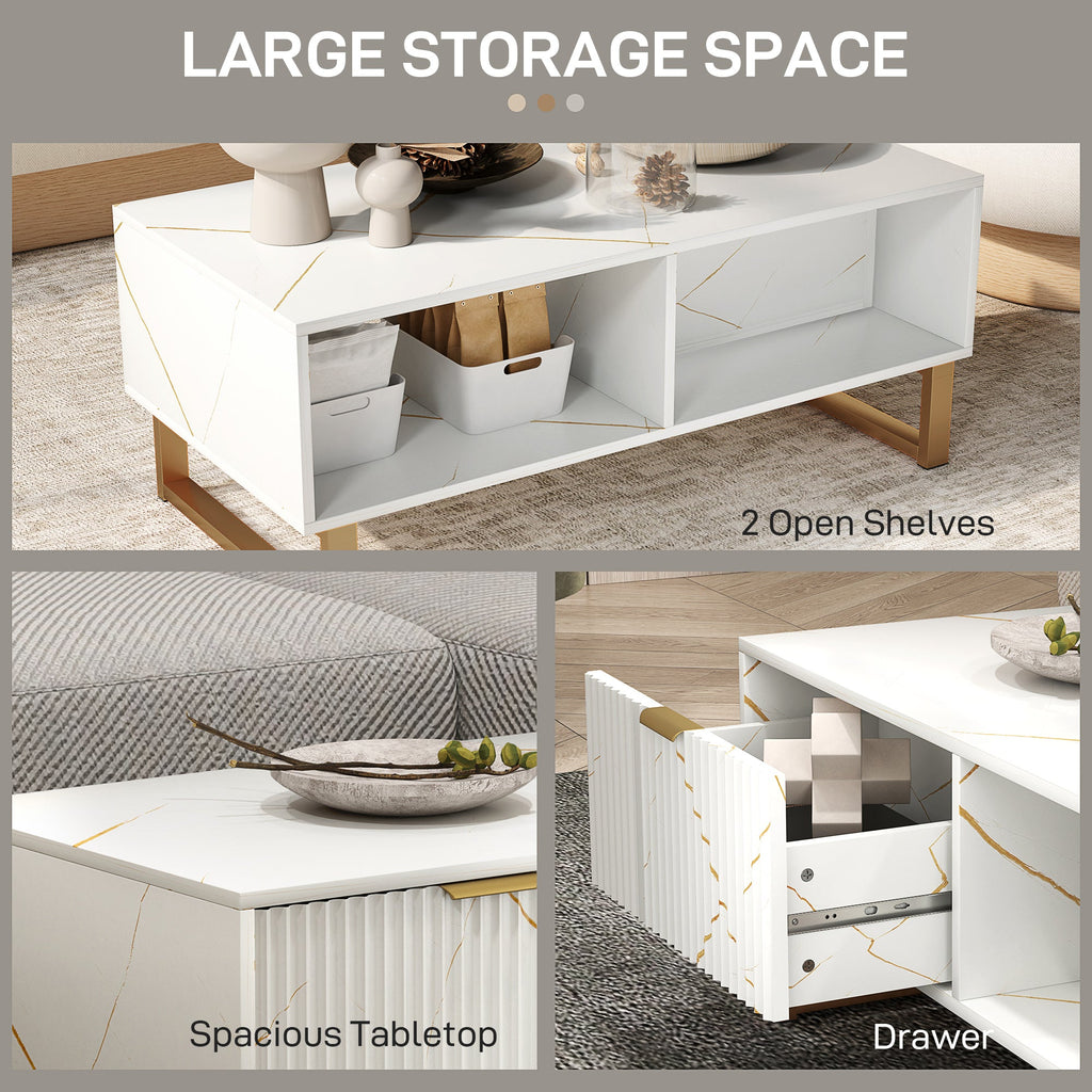 Coffee Table, Living Room Table with Drawer and Open Shelves