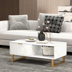 Coffee Table, Living Room Table with Drawer and Open Shelves