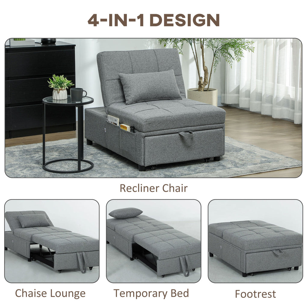 4-in-1 Pull Out Sleeper Chair Bed with Pockets