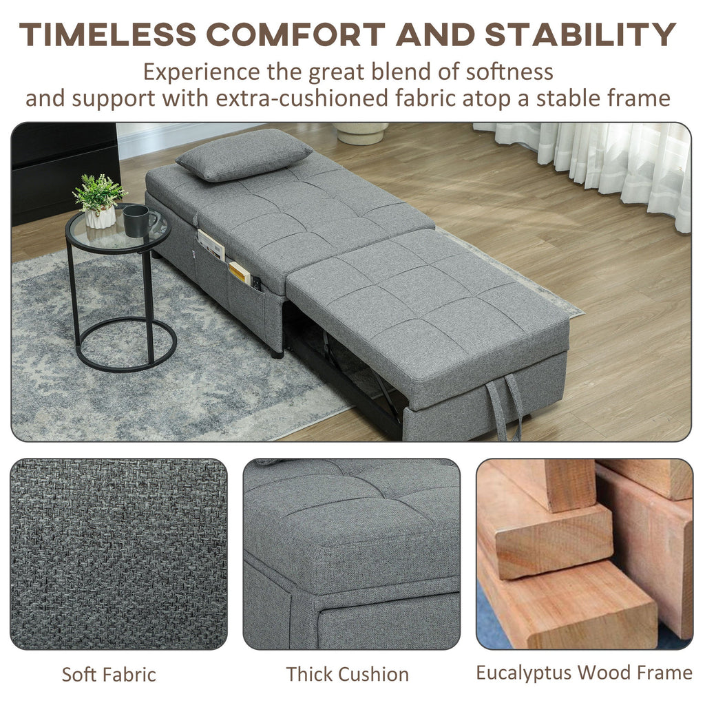 4-in-1 Pull Out Sleeper Chair Bed with Pockets