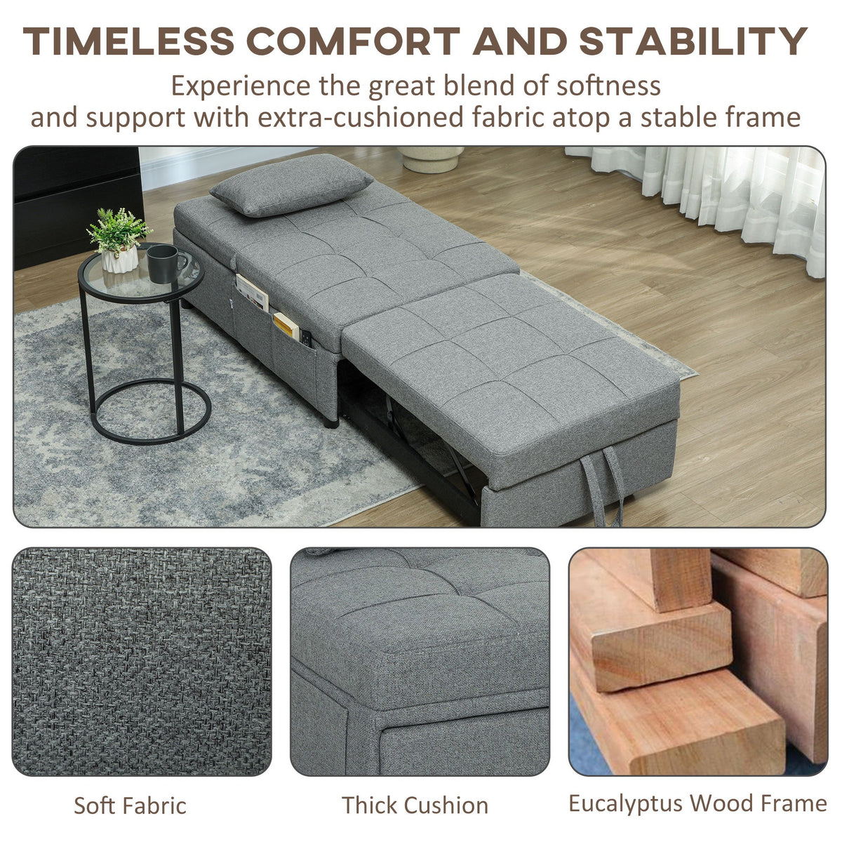 4-in-1 Pull Out Sleeper Chair Bed with Pockets