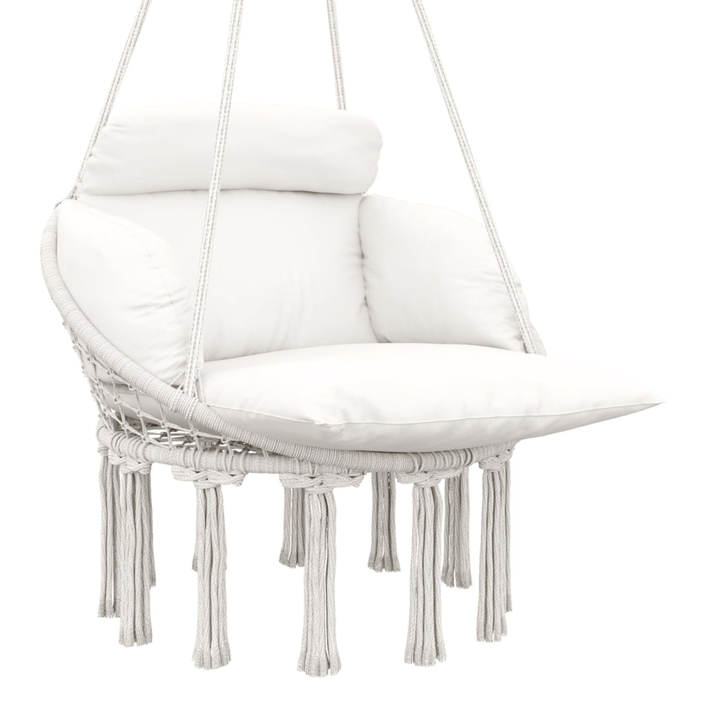 Hammock Chair, Boho Hanging Swing Chair with Cushion Cream