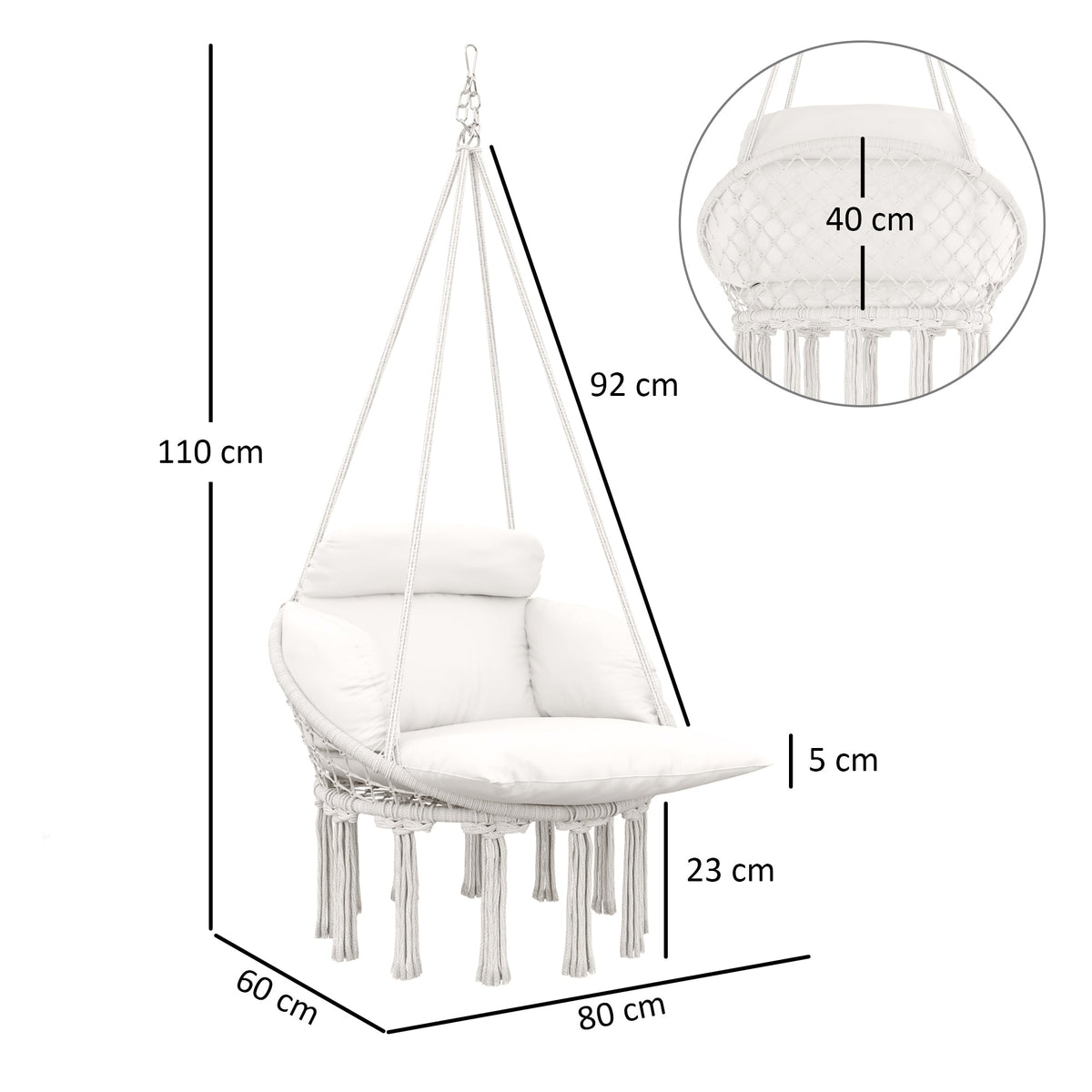 Hammock Chair, Boho Hanging Swing Chair with Cushion