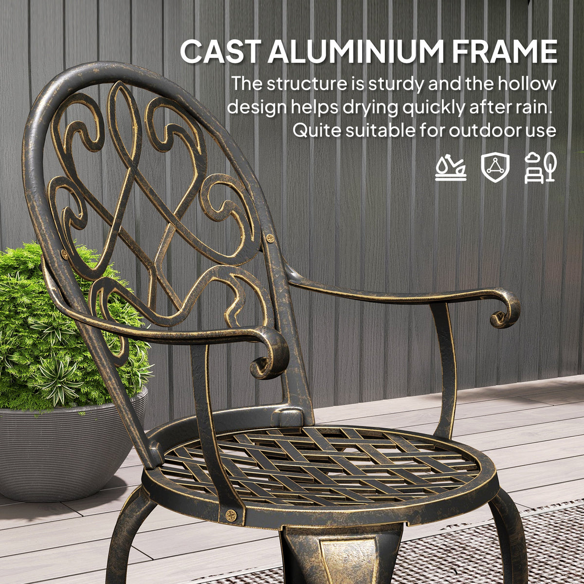 3PCs Bistro Set, Aluminium Garden Table and Chairs
