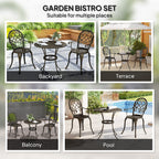3PCs Bistro Set, Aluminium Garden Table and Chairs