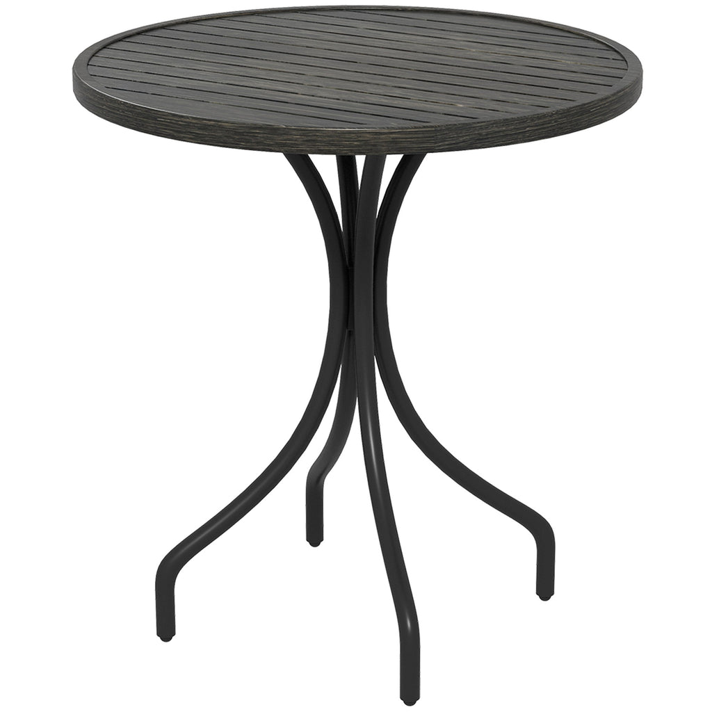 Round Garden Table Outdoor Side Table with Steel Frame Grey Wood Grain