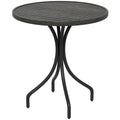 Round Garden Table Outdoor Side Table with Steel Frame Grey Wood Grain