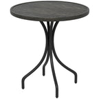 Round Garden Table Outdoor Side Table with Steel Frame Grey Wood Grain